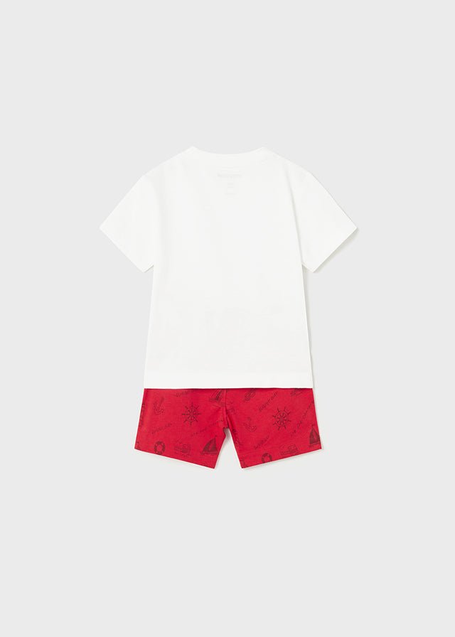 Mayoral knit printed bermuda set for baby boy - Red - Be Chic