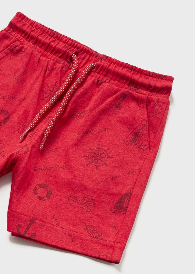 Mayoral knit printed bermuda set for baby boy - Red - Be Chic