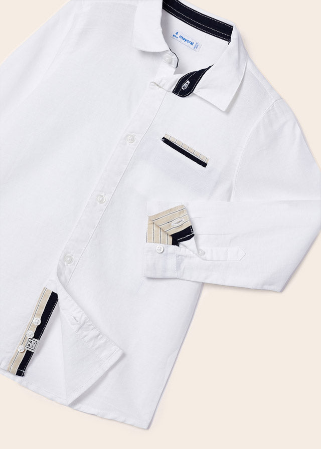 Mayoral L/s linen shirt for boy - White - Be Chic