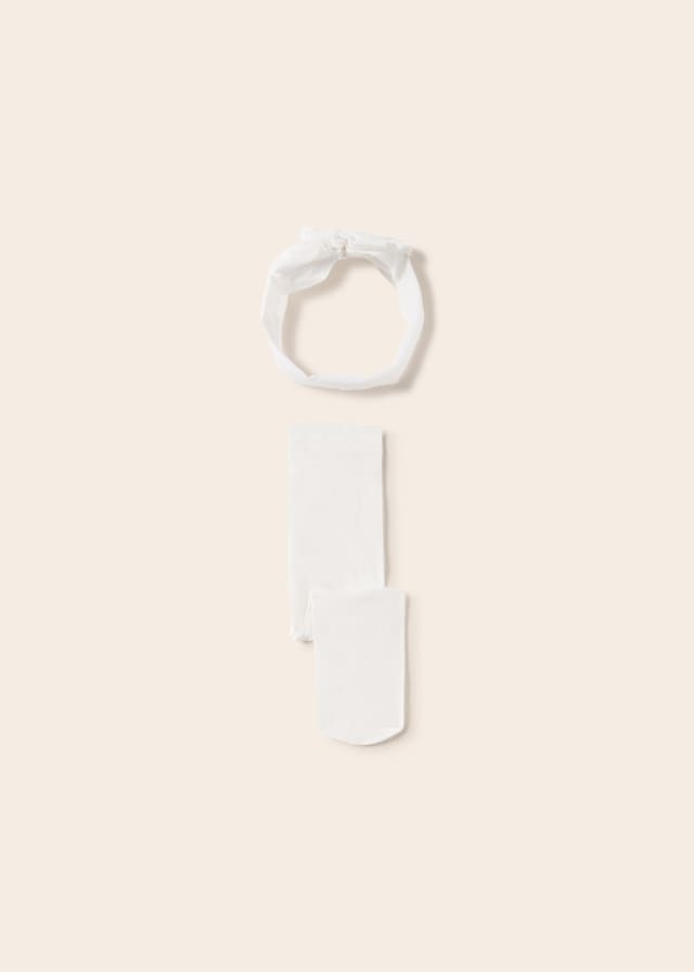 Mayoral Pantyhose & headband for newborn girl - White Mayoral