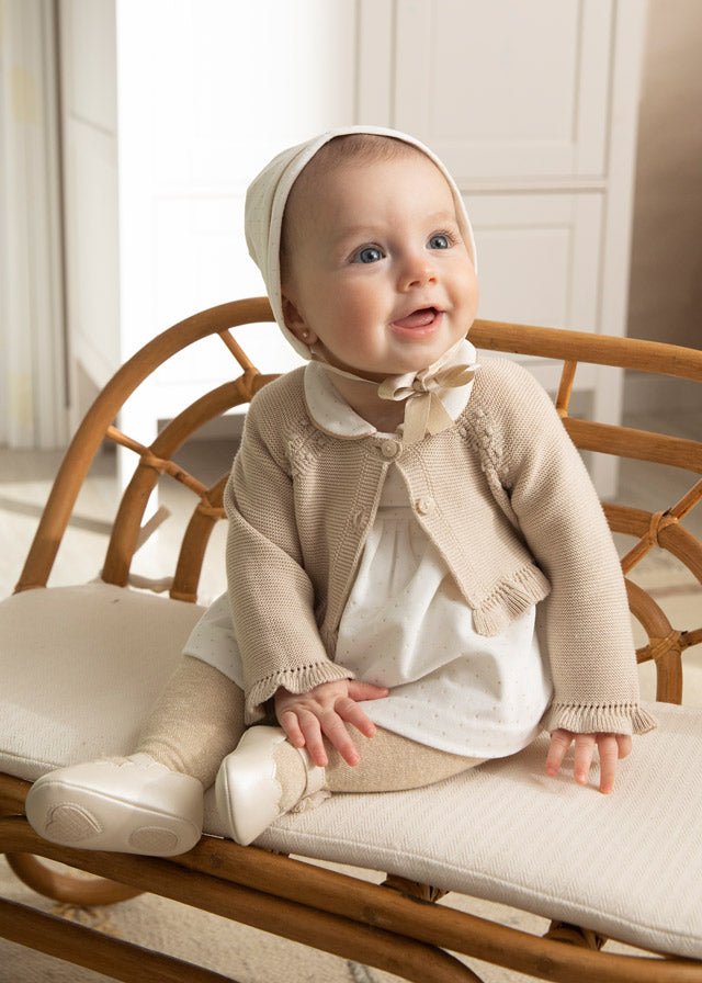 Short cardigan for newborn girl - Champagne - Be Chic