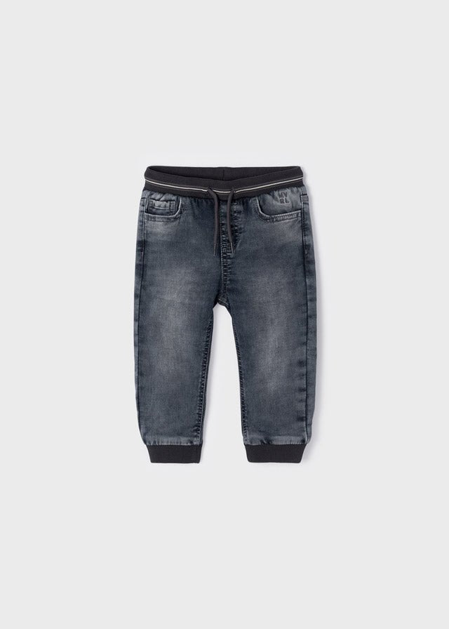 Soft denim joggers for baby boy - Grey - Be Chic